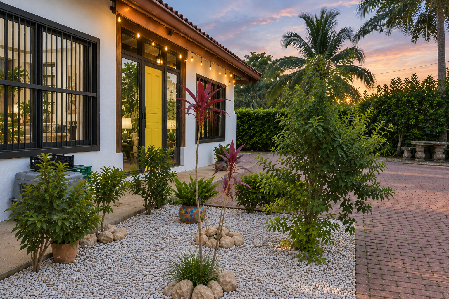 Entrance through tropical planting