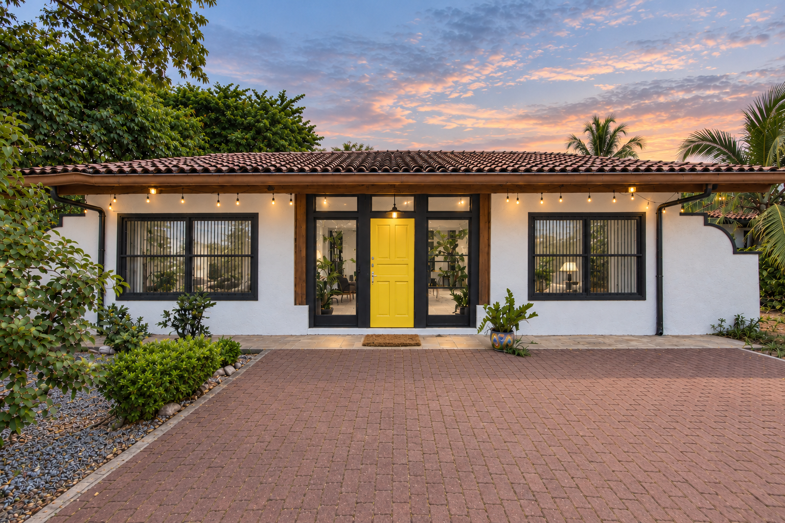 Front of the house at sunset