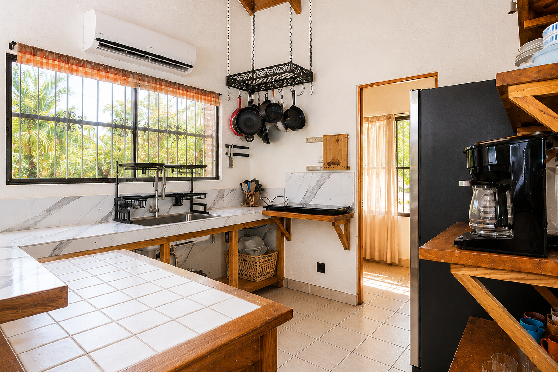 Kitchen window and tiled countertops