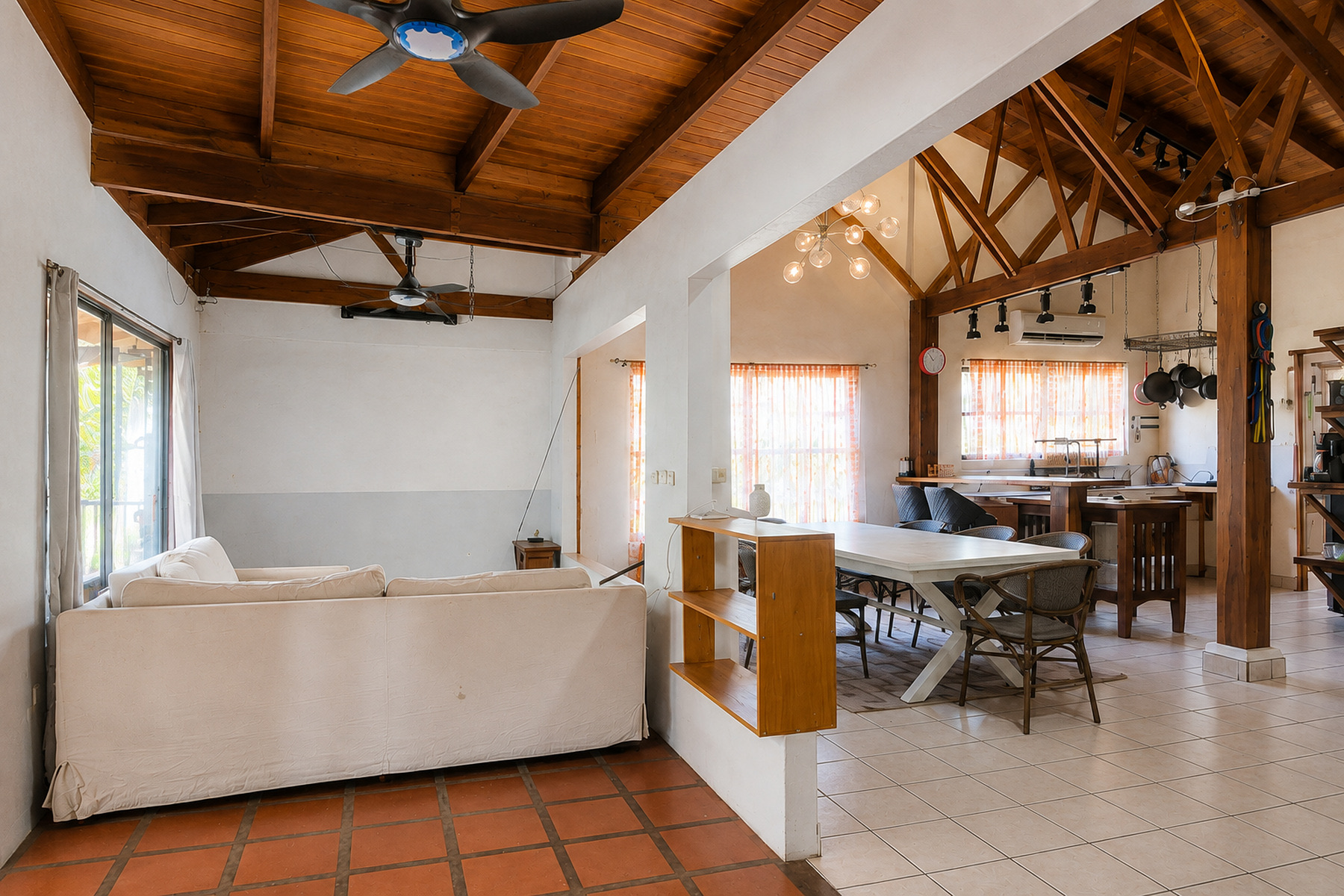 Open-plan living, dining and kitchen